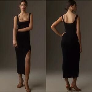 ANTHROPOLOGIE Layered Sleeveless Side-Slit Sweater Column Midi Dress size L